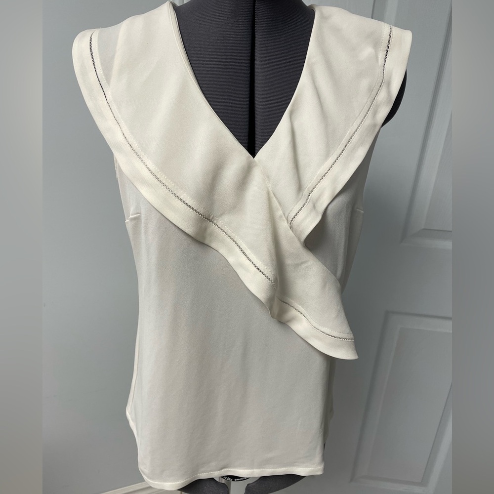 White Cream Ruffle Ann Taylor Petite Blouse Top Business Work 00P New